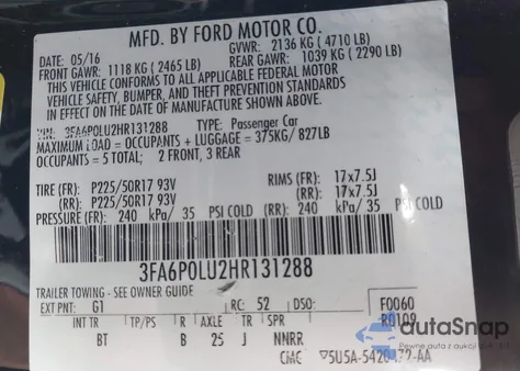 2017 Ford Fusion Hybrid Se z USA, uszkodzony, nr VIN 3FA6P0LU2HR131288